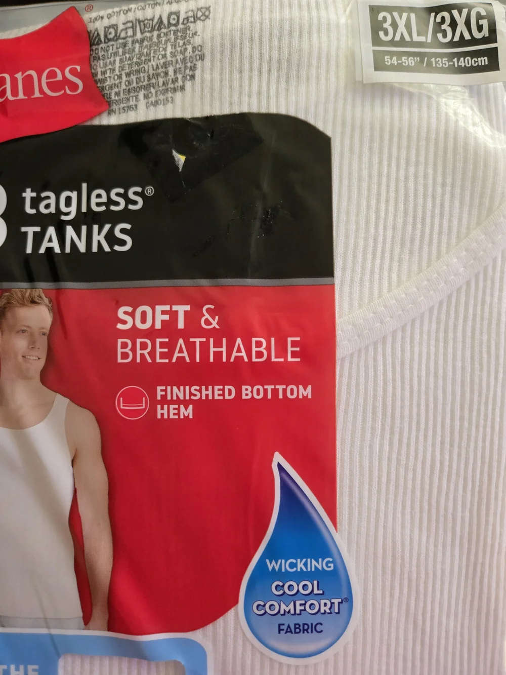 Hanes Tagless Breathable Soft Wicking Cool Cotton White Tanks - 3 Pk - 3XL